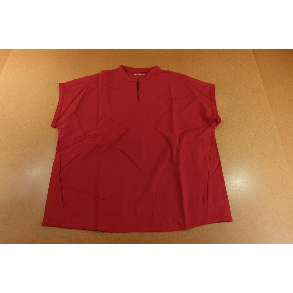 Mandala Womens Large Garnet Red Stretch Mandarin Short Dolman Sleeve Top NWT